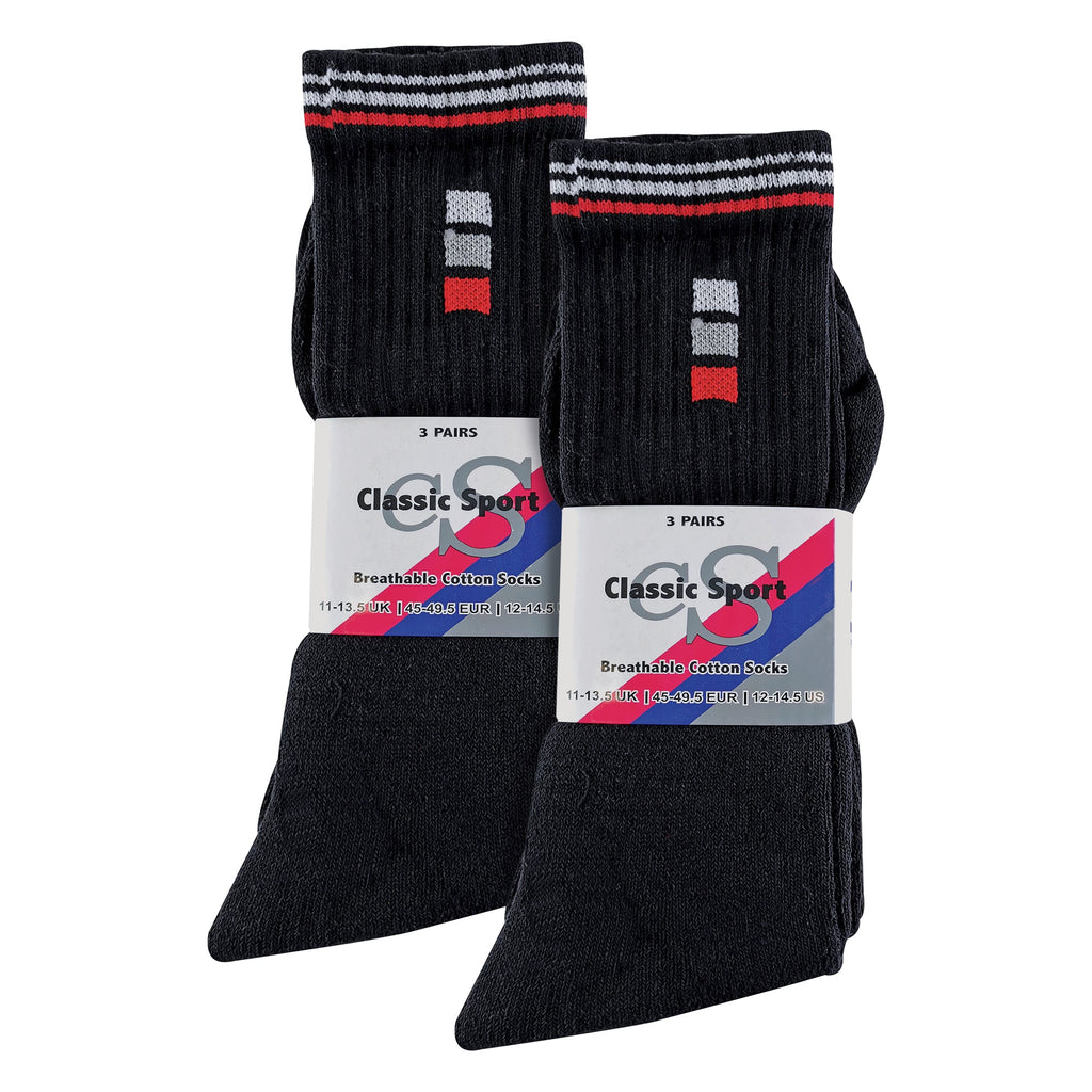Sock Snob Mens Retro Stripe Cotton Sports Socks in White and Black Multipack Options
