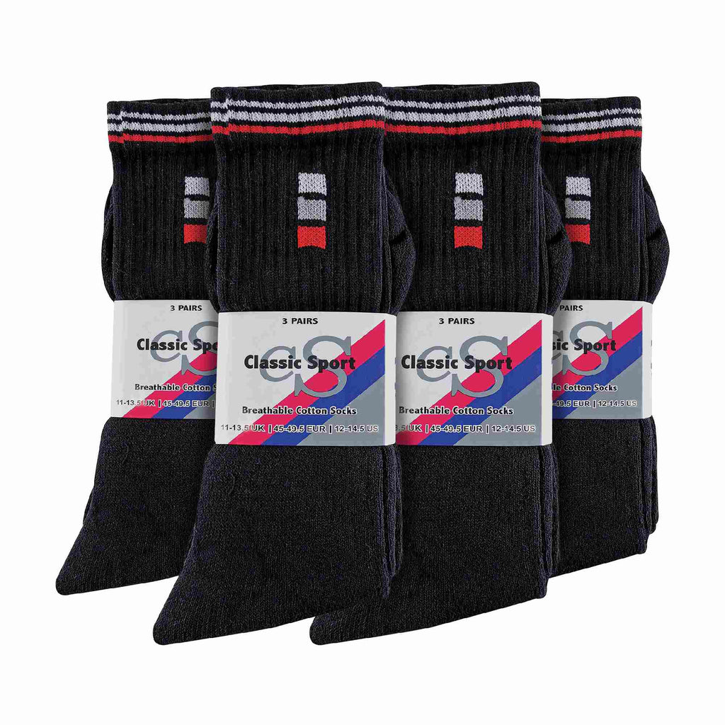 Sock Snob Mens Retro Stripe Cotton Sports Socks in White and Black Multipack Options