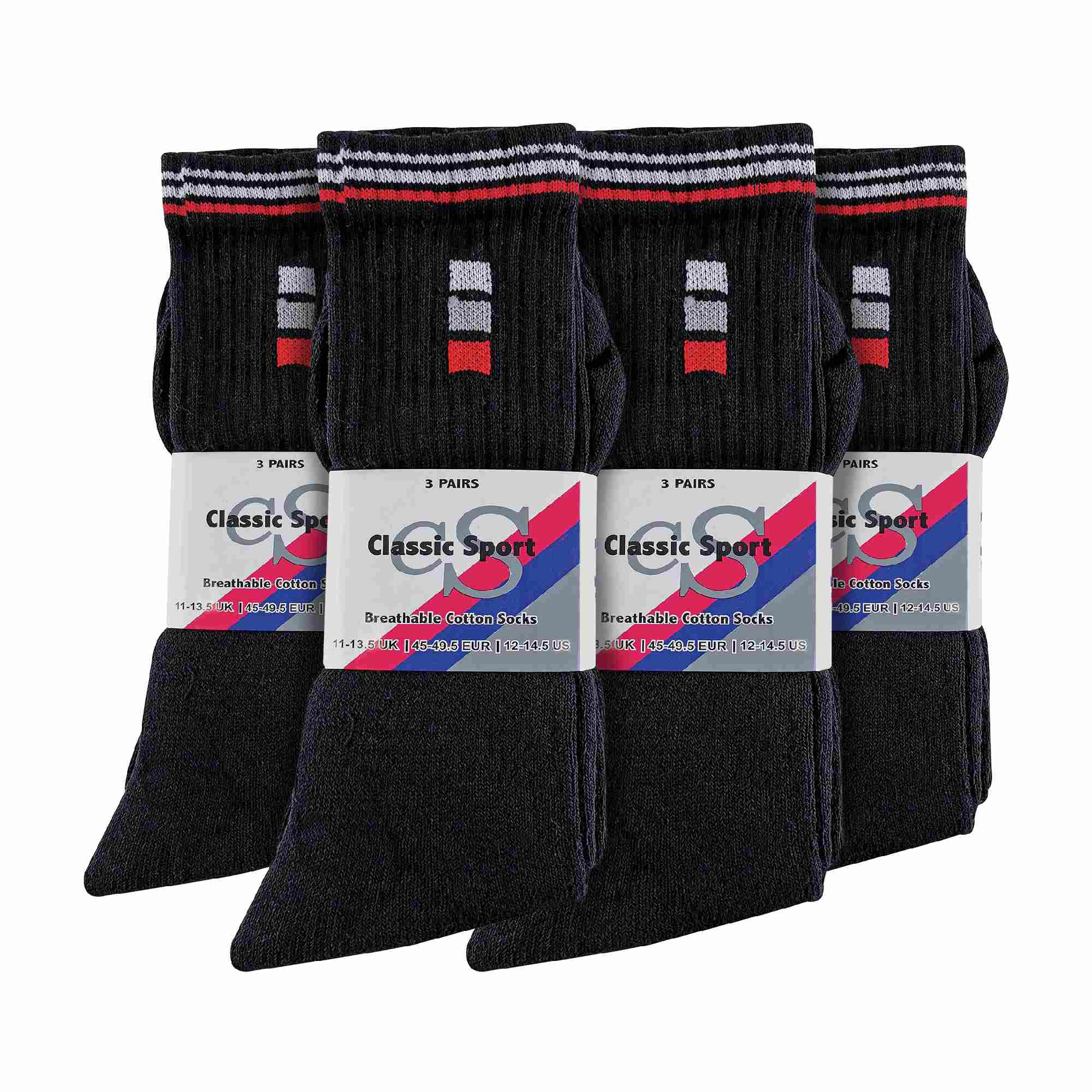 Sock Snob Mens Retro Stripe Cotton Sports Socks in White and Black Multipack Options