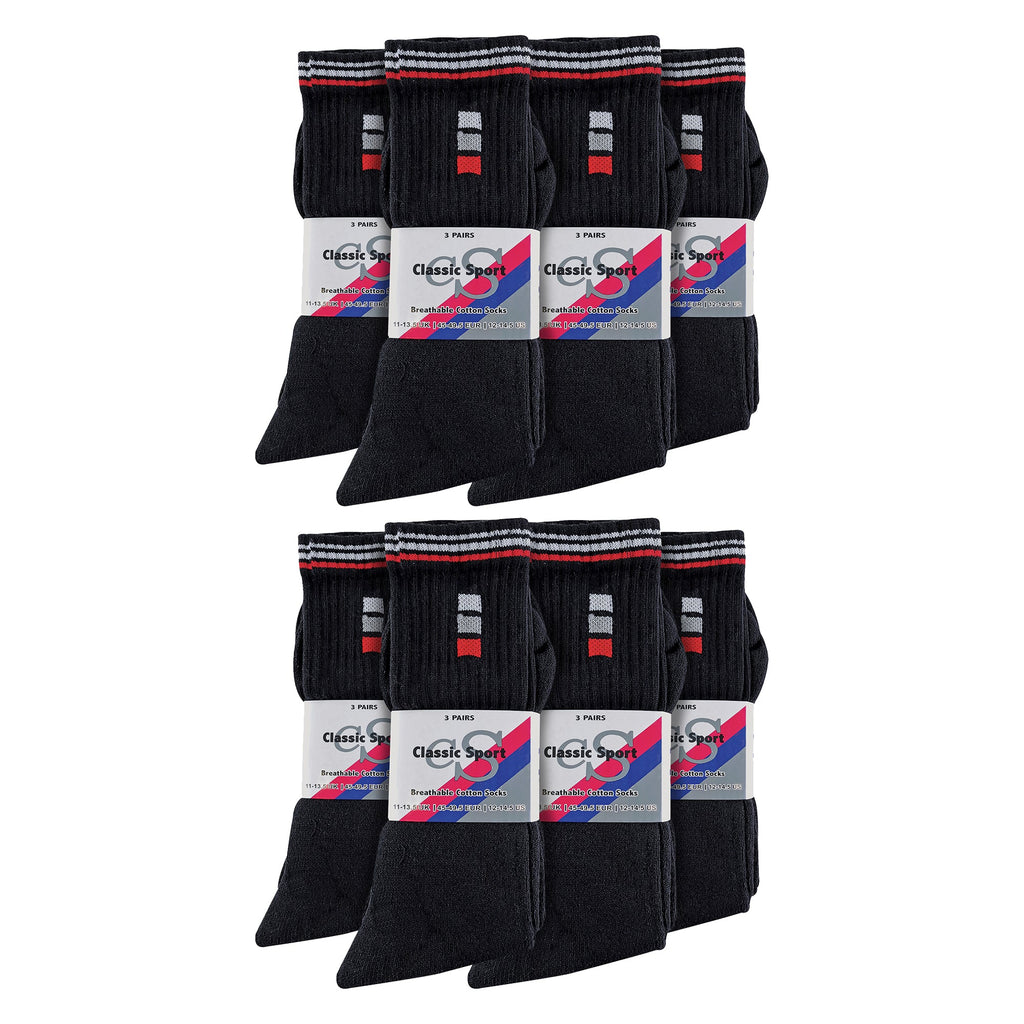 Sock Snob Mens Retro Stripe Cotton Sports Socks in White and Black Multipack Options