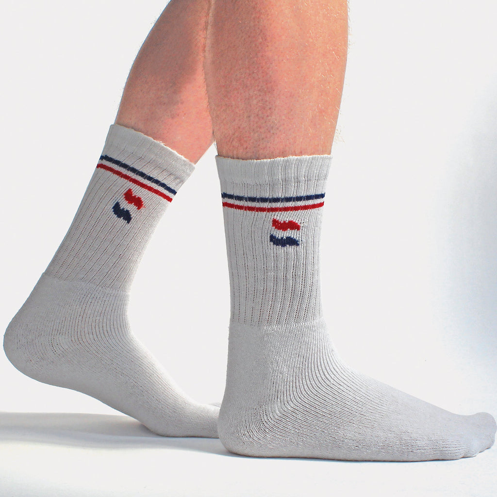 Sock Snob Mens Retro Stripe Cotton Sports Socks in White and Black Multipack Options