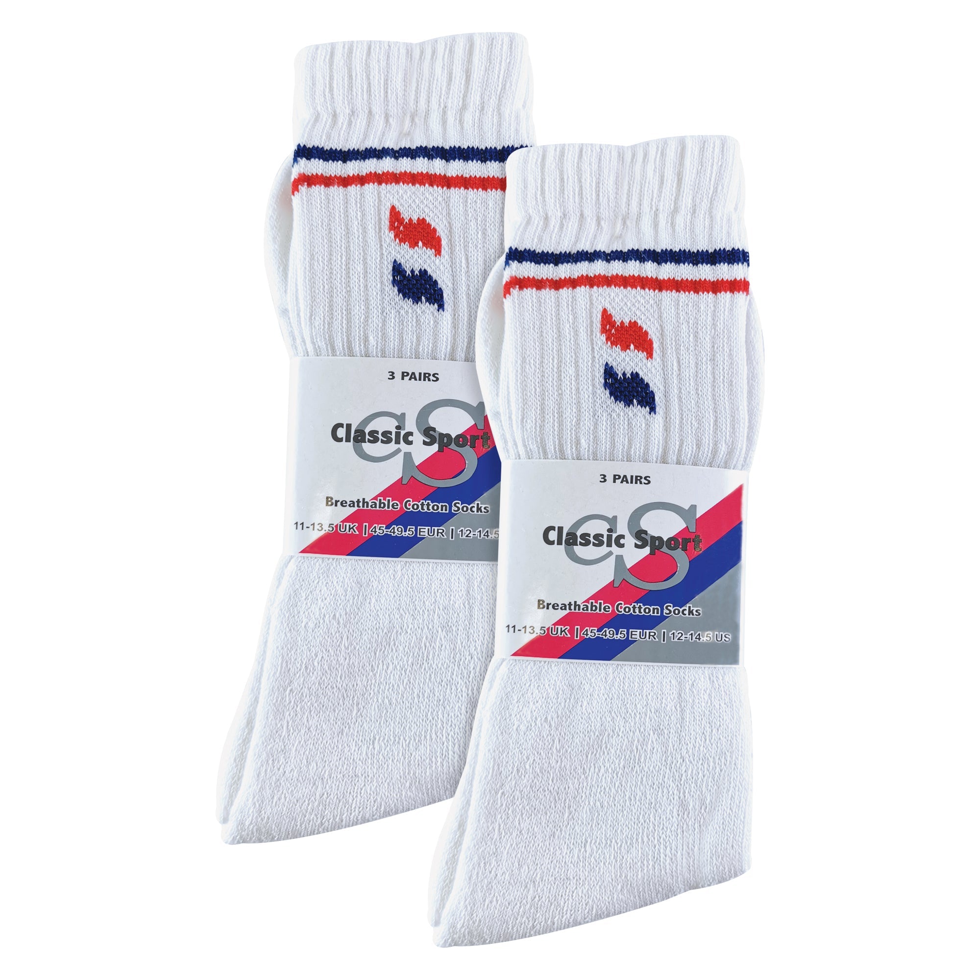 Sock Snob Mens Retro Stripe Cotton Sports Socks in White and Black Multipack Options