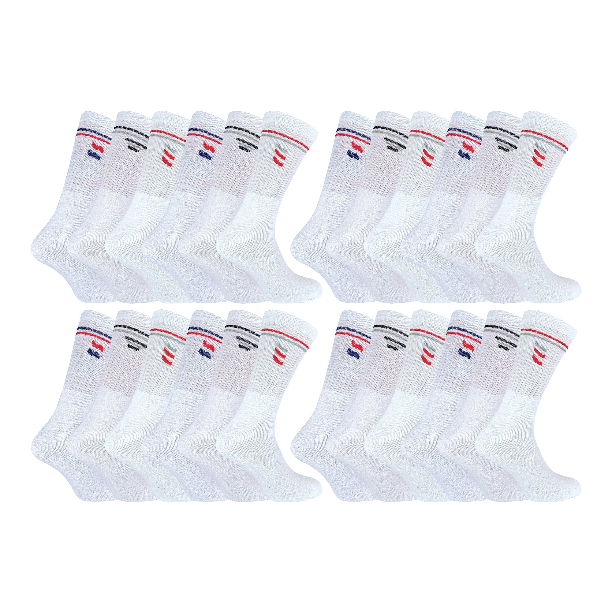Sock Snob Mens Retro Stripe Cotton Sports Socks in White and Black Multipack Options