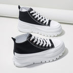 Womens Canvas Height Increasing High Top Lace Up Black Trainers