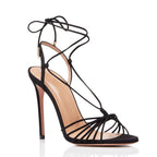 Womens Leather Round Toe Black Sandals