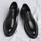 Leather Breathable Low Top Black Four Seasons Lace Up Shoes