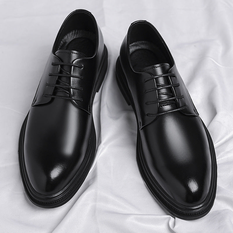 Leather Breathable Low Top Black Four Seasons Lace Up Shoes