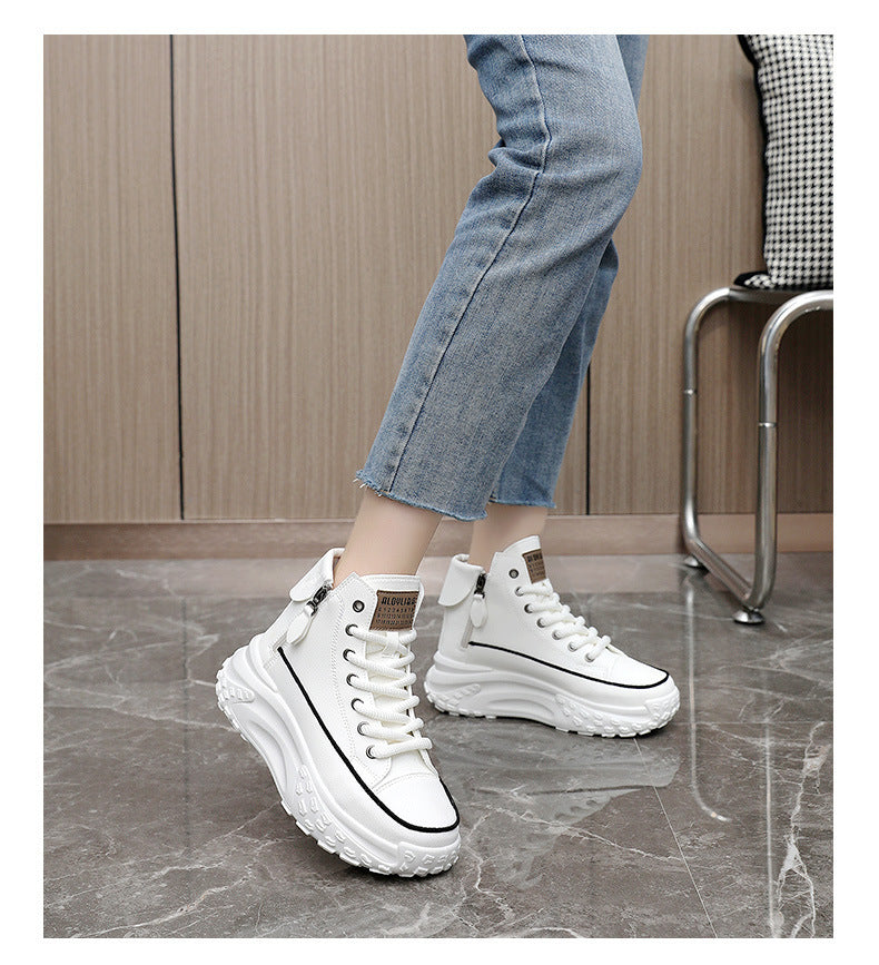 Womens Height Increasing Platform Low Top Lace Up Trainers