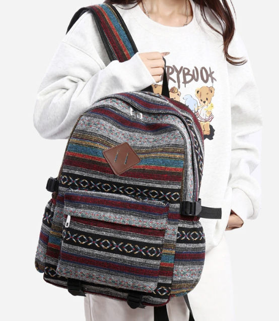Plaid canvas large capacity student backpack colour options