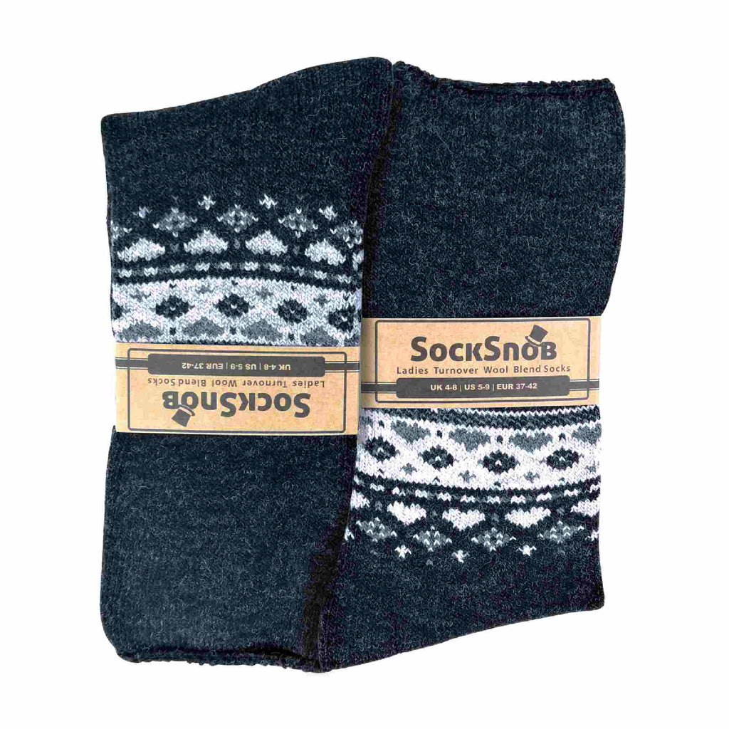 Sock Snob 1 Pack Womens Turn Over Top Warm Nordic Bed Socks for Winter