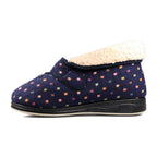 Padders Bess Navy Woven Spot Ladies Dual Fit 4E-6E and 6E extra Wide Fit Slippers
