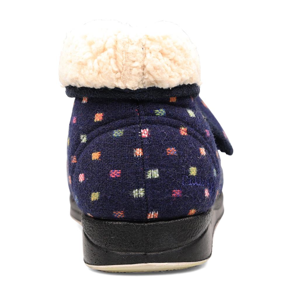 Padders Bess Navy Woven Spot Ladies Dual Fit 4E-6E and 6E extra Wide Fit Slippers