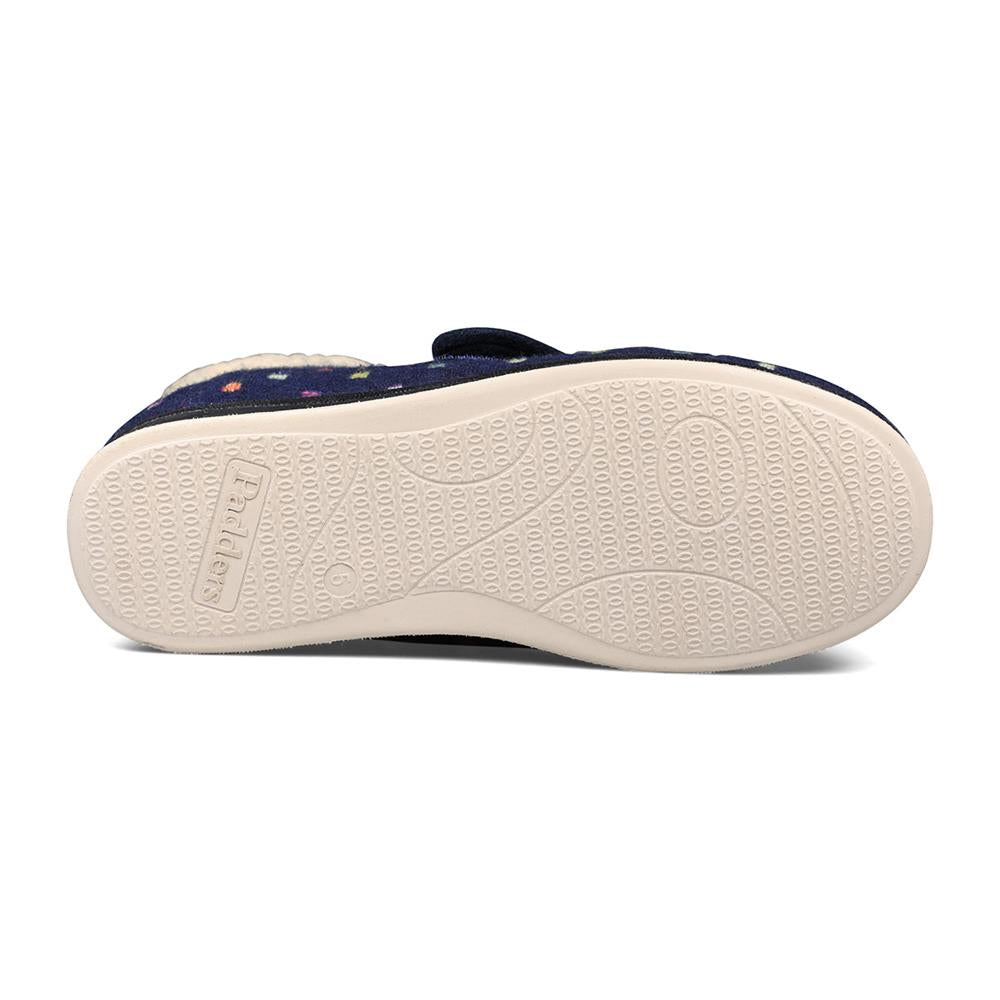 Padders Bess Navy Woven Spot Ladies Dual Fit 4E-6E and 6E extra Wide Fit Slippers