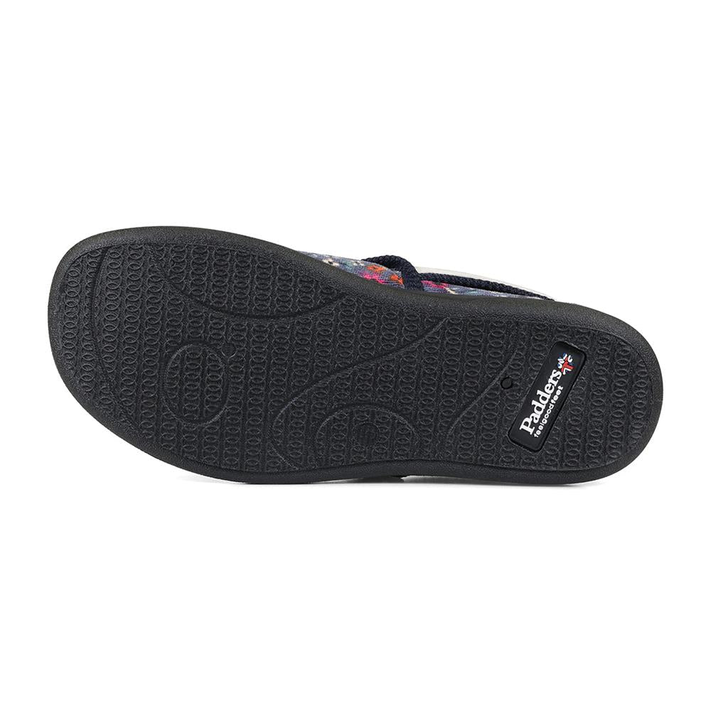 Padders Mellow Denim Floral Cord Ladies 2E Wide Fit Slippers