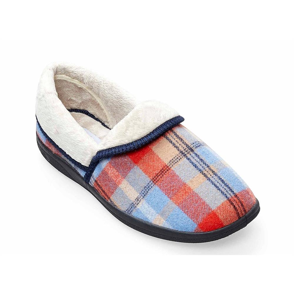 Padders Mellow Blue Combi Ladies 2E Wide Fit Slippers