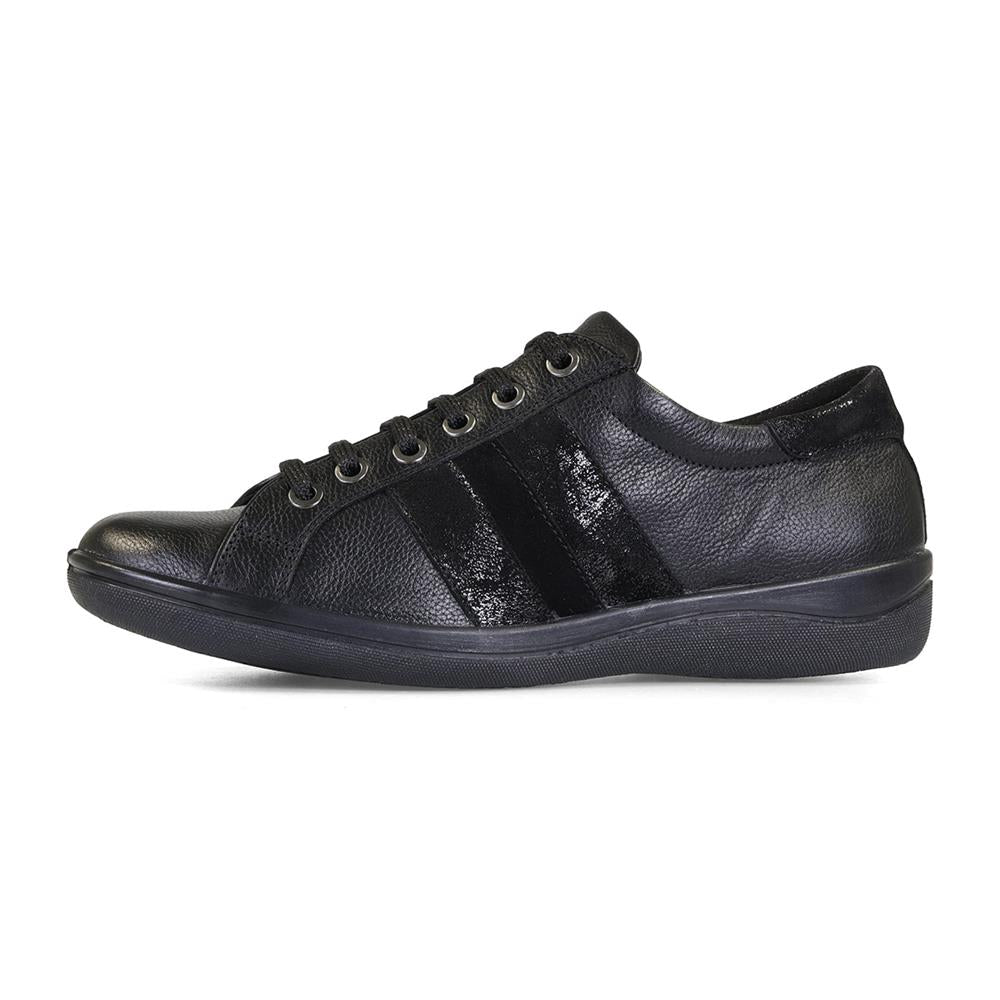 Padders Meteor Black Combi Ladies E Wide Fit Leather Shoes