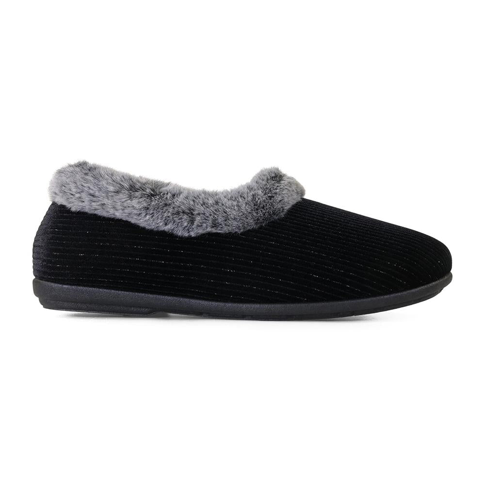 Padders Shae Black Sparkle Cord Ladies Dual Fit 2E-3E extra Wide Fit Slippers
