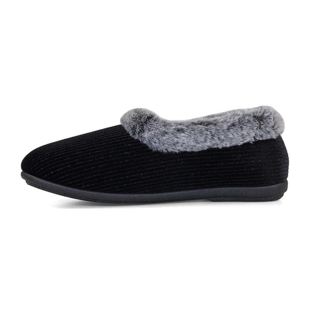 Padders Shae Black Sparkle Cord Ladies Dual Fit 2E-3E extra Wide Fit Slippers