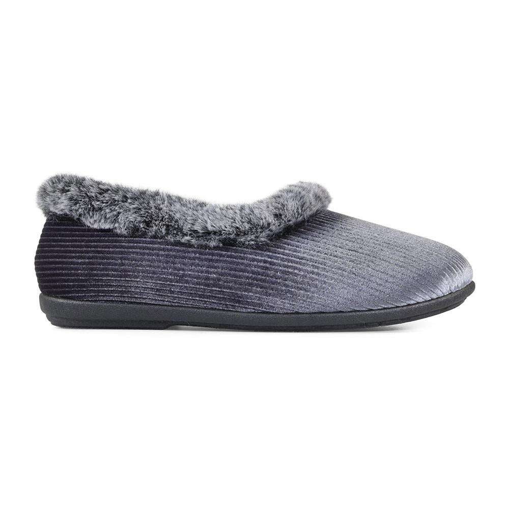 Padders Shae Grey Sparkle Cord Ladies Dual Fit 2E-3E extra Wide Fit Slippers