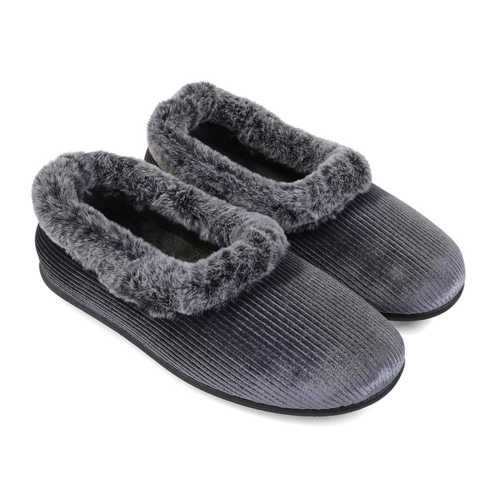 Padders Shae Grey Sparkle Cord Ladies Dual Fit 2E-3E extra Wide Fit Slippers