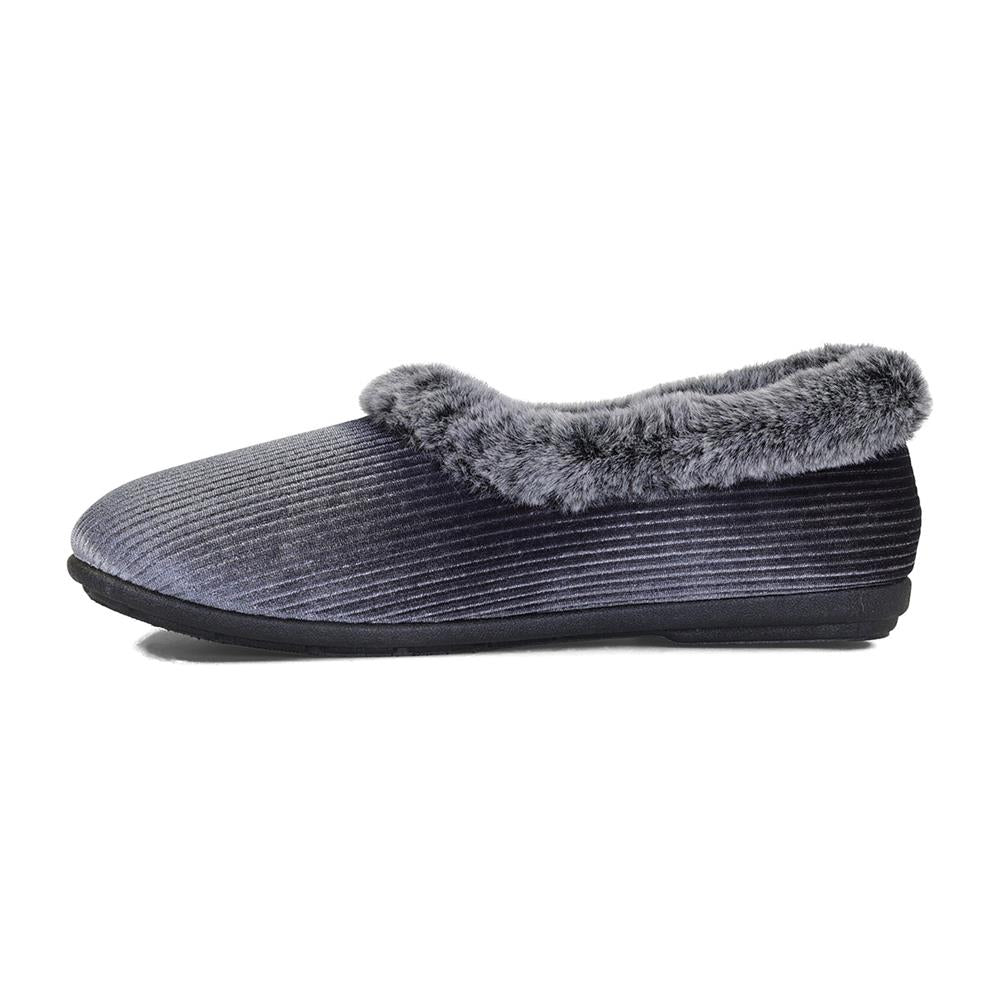 Padders Shae Grey Sparkle Cord Ladies Dual Fit 2E-3E extra Wide Fit Slippers