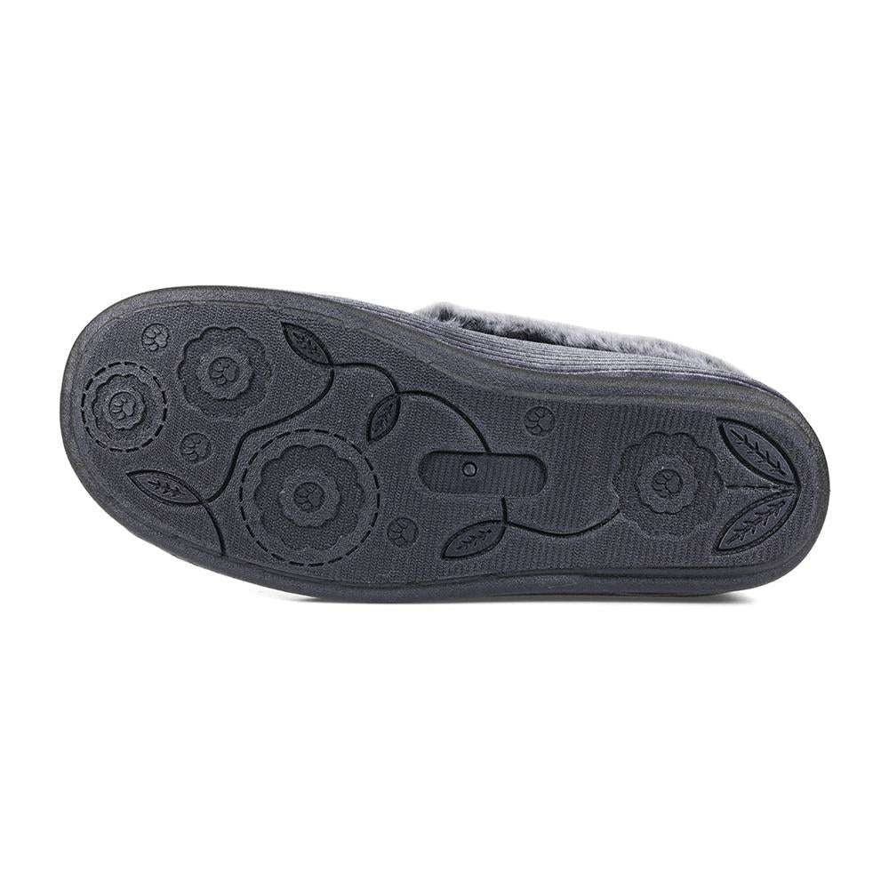 Padders Shae Grey Sparkle Cord Ladies Dual Fit 2E-3E extra Wide Fit Slippers