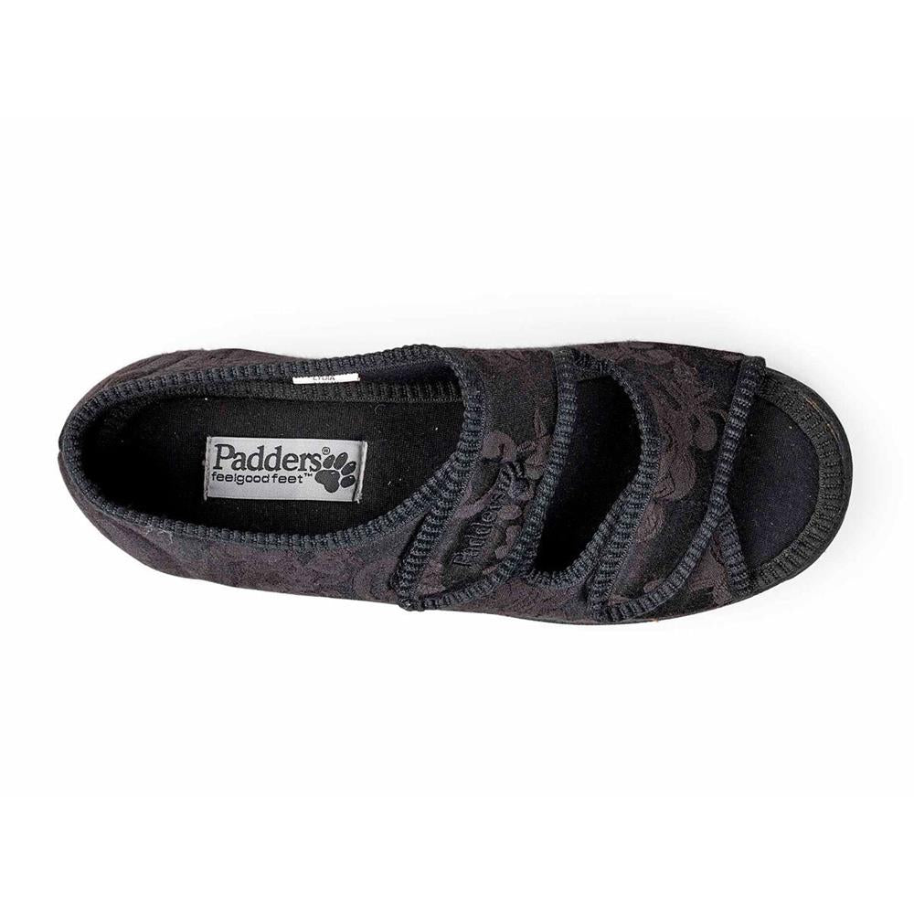Padders Lydia Black Ladies 2E Wide Fit Slippers