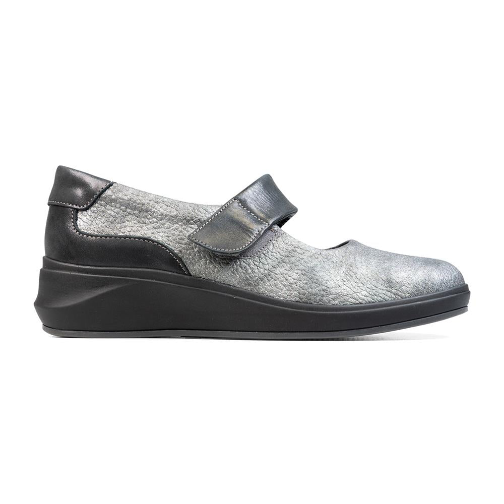 Padders Bawtry Grey Tumbled Leather Ladies 2E Wide Fit Mary Jane Wedges