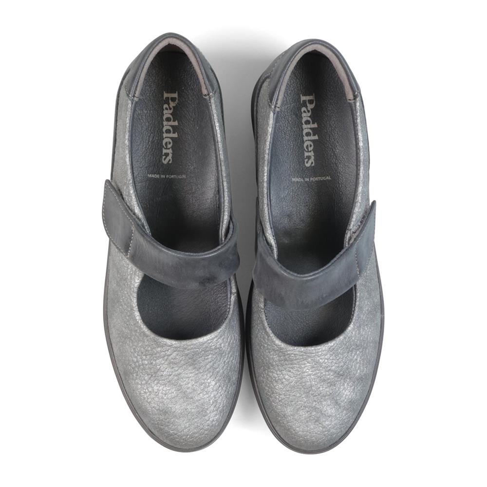 Padders Bawtry Grey Tumbled Leather Ladies 2E Wide Fit Mary Jane Wedges