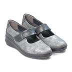 Padders Bawtry Grey Tumbled Leather Ladies 2E Wide Fit Mary Jane Wedges