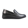 Padders Lewes Black Leather Ladies 2E Wide Fit Wedge Shoes