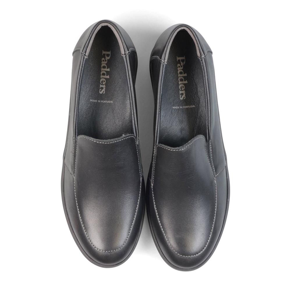 Padders Lewes Black Leather Ladies 2E Wide Fit Wedge Shoes