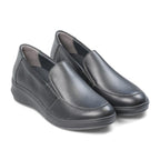 Padders Lewes Black Leather Ladies 2E Wide Fit Wedge Shoes