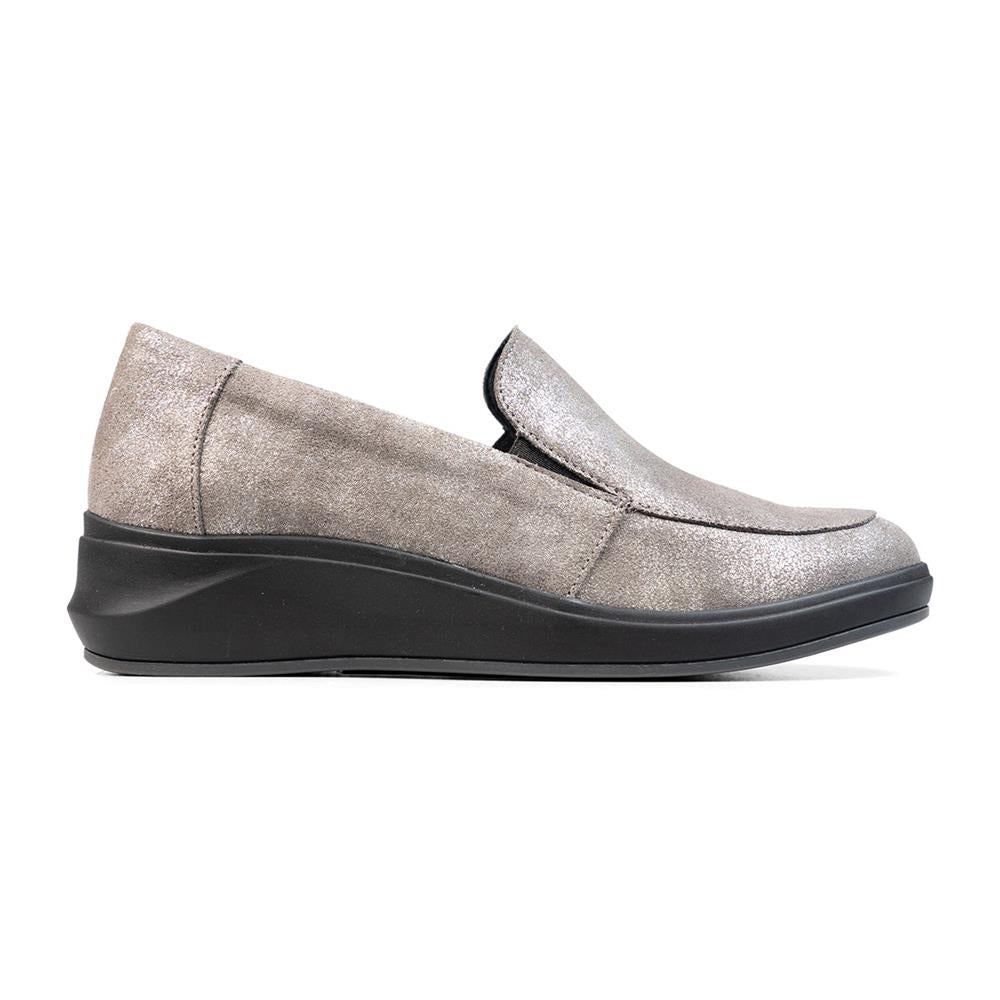 Padders Lewes Grey Metallic Ladies 2E Wide Fit Wedge Shoes