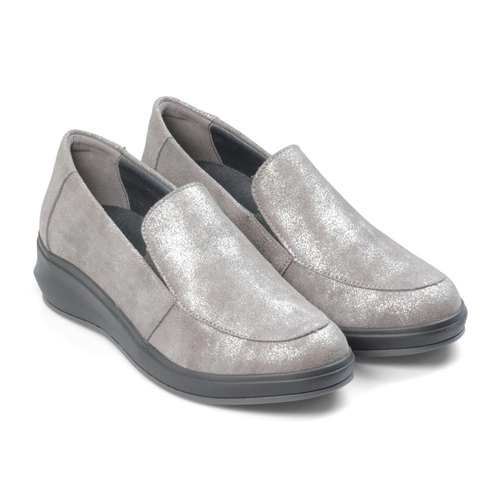 Padders Lewes Grey Metallic Ladies 2E Wide Fit Wedge Shoes