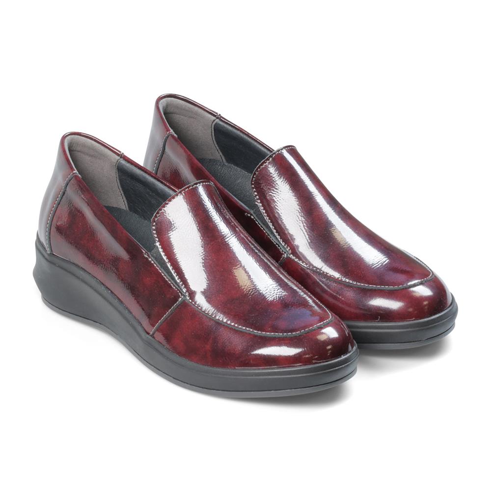 Padders Lewes Burgundy Patent Ladies 2E Wide Fit Wedge Shoes
