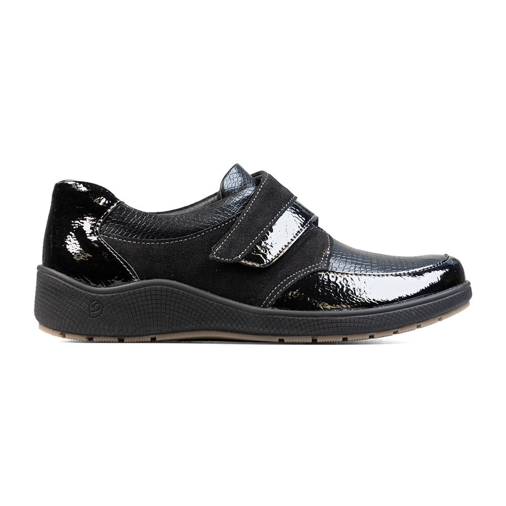 Padders Maltby Black Suede Combi Ladies 2E Wide Fit Wedge Shoes