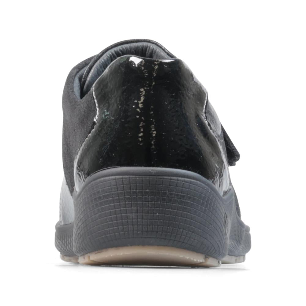 Padders Maltby Black Suede Combi Ladies 2E Wide Fit Wedge Shoes