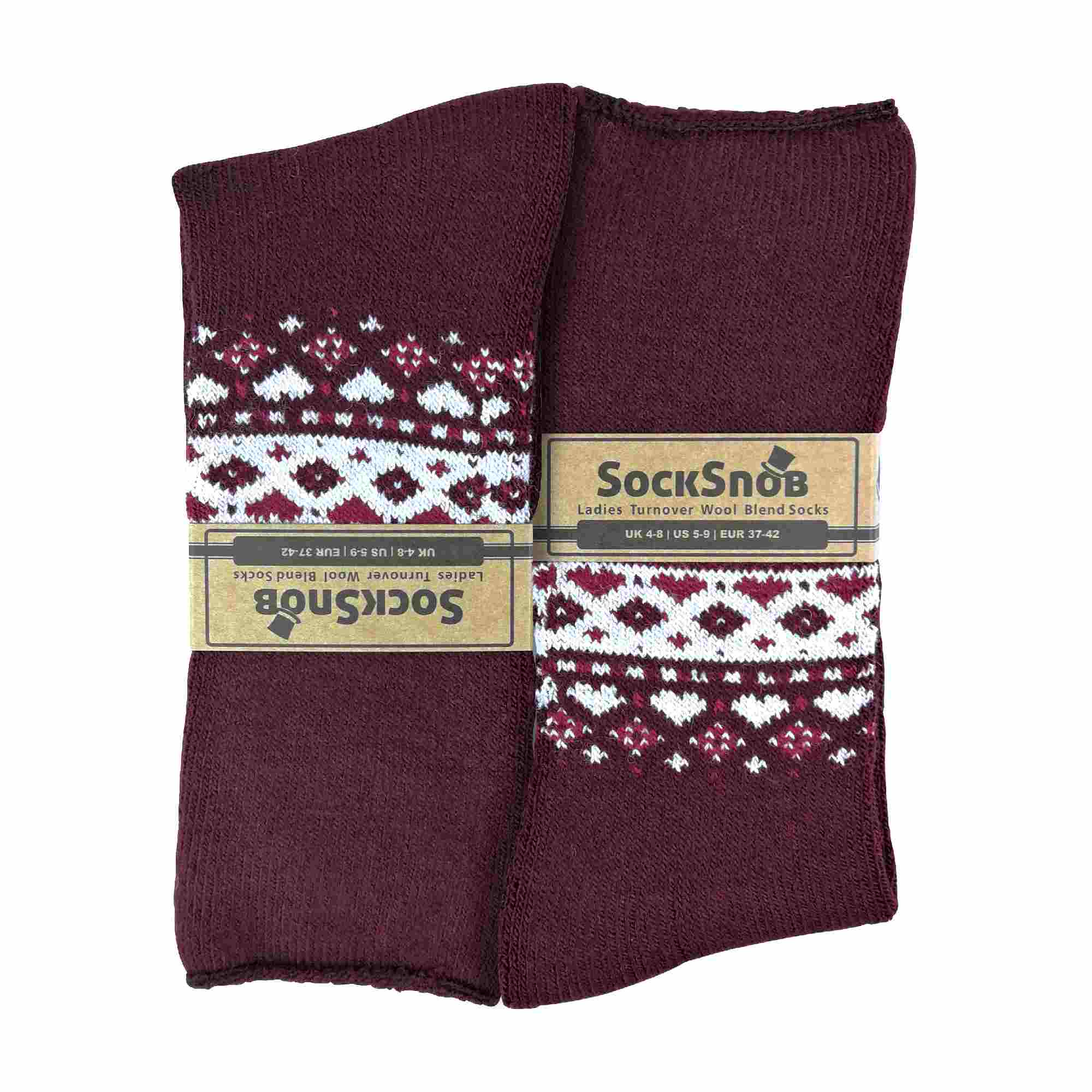 Sock Snob 1 Pack Womens Turn Over Top Warm Nordic Bed Socks for Winter