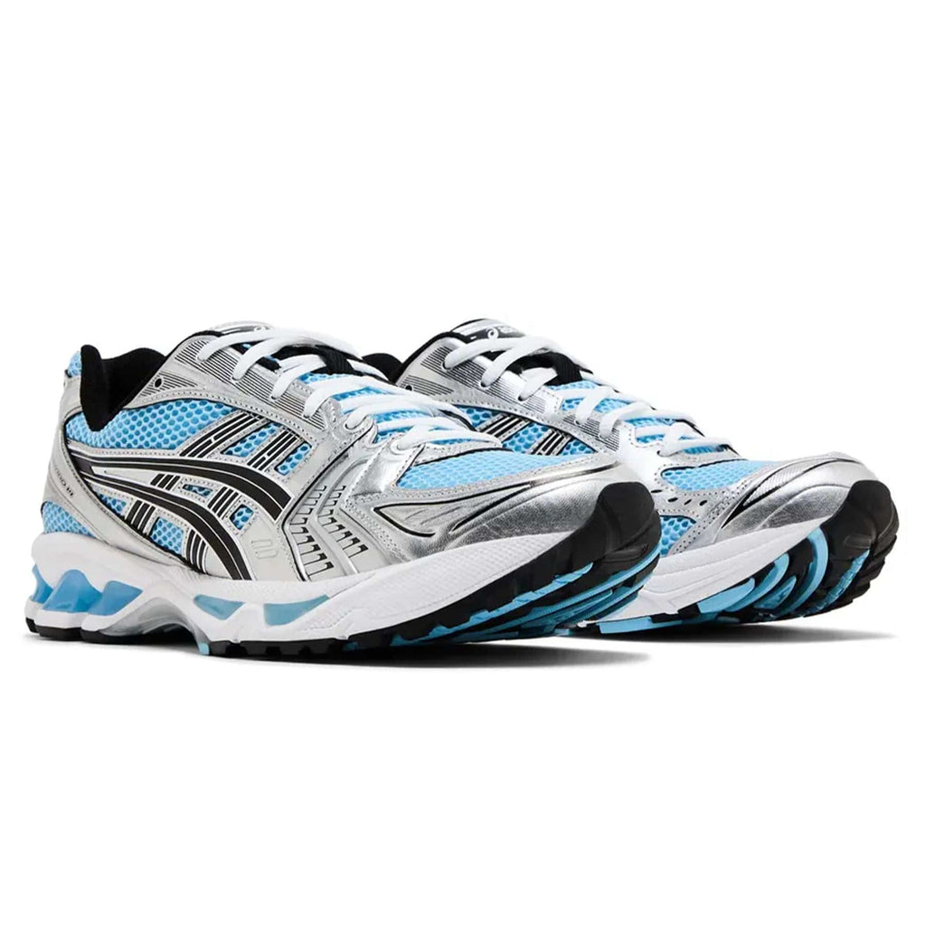 ASICS Gel Kayano 14 Arctic Sky Pure Silver trainers top view showing laces
