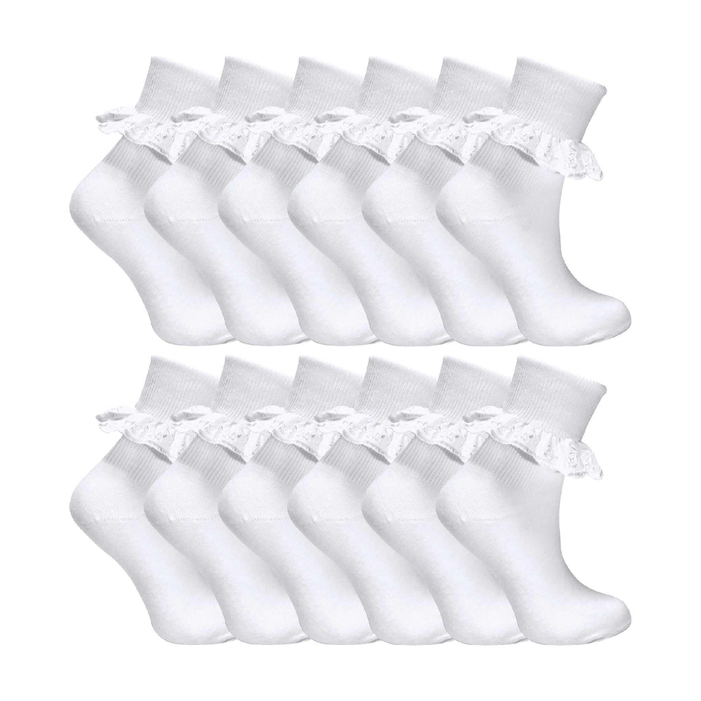 Sock Snob 12 Pack Baby Girls White Soft Frilly Lace Socks