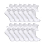 Sock Snob 12 Pack Baby Girls White Soft Frilly Lace Socks