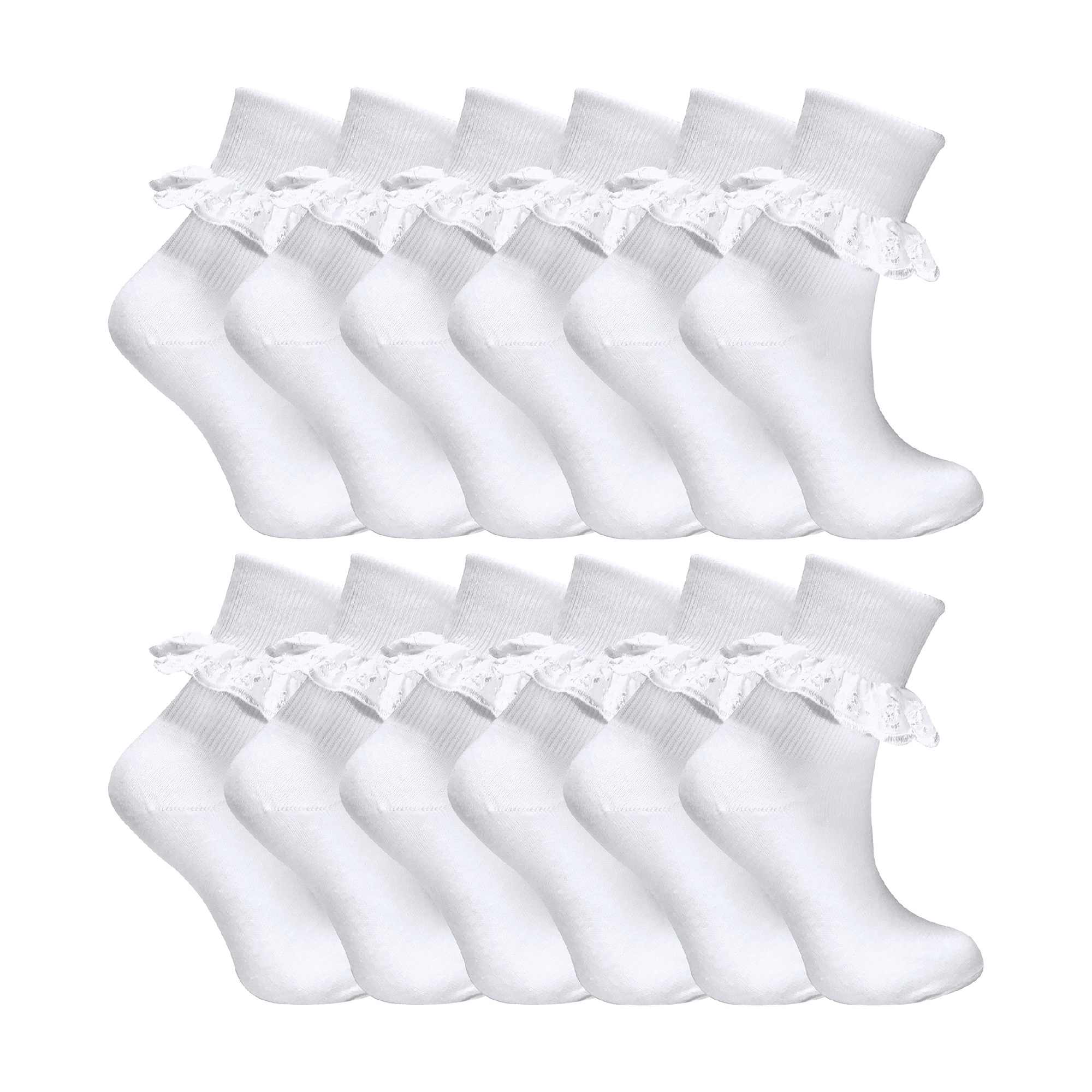 Sock Snob 12 Pack Baby Girls White Soft Frilly Lace Socks