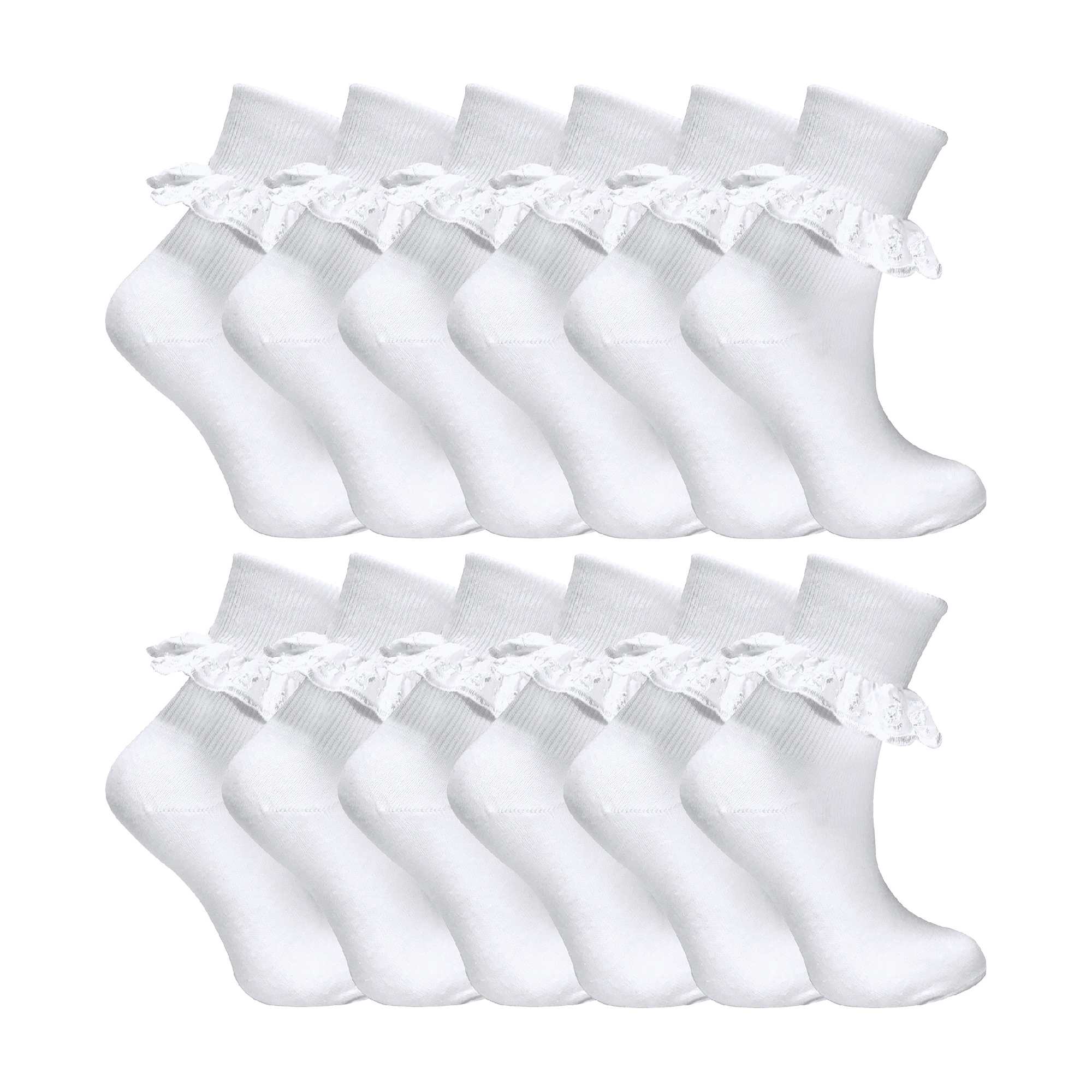 Sock Snob 12 Pack Baby Girls White Soft Frilly Lace Socks