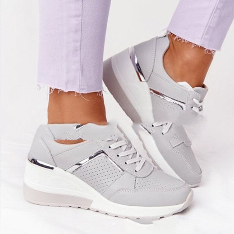 Womens Leather Non Slip Round Toe Running Trainers