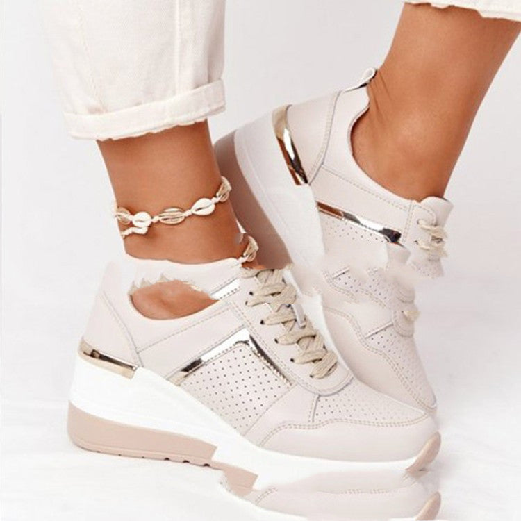 Womens Leather Non Slip Round Toe Running Trainers