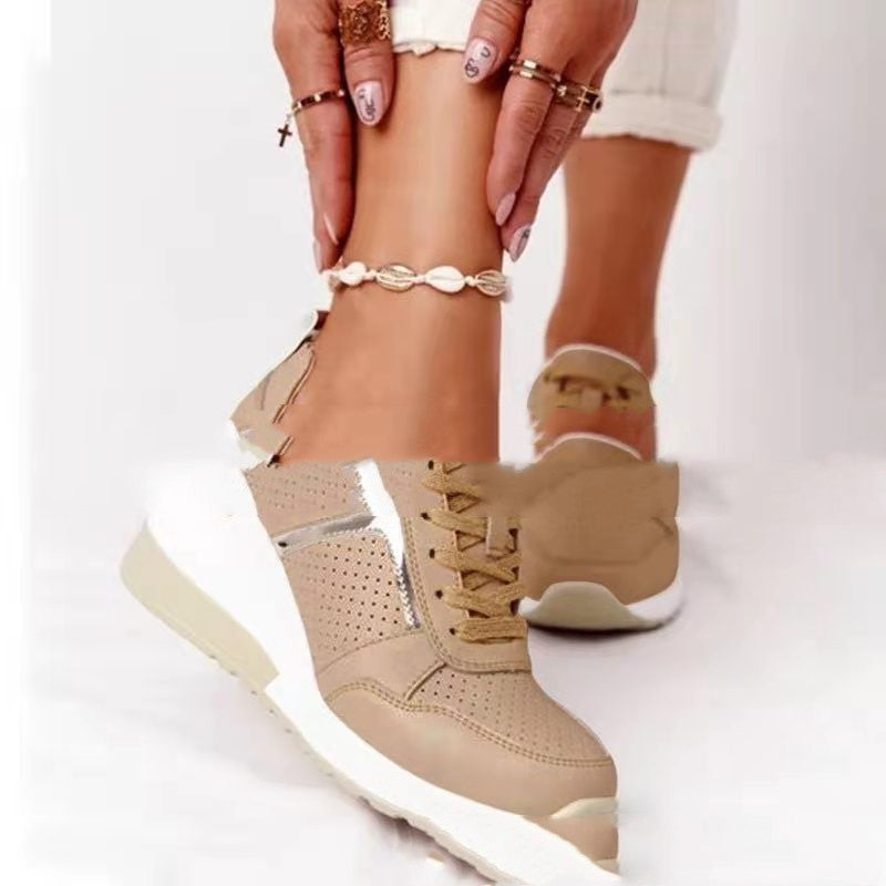 Womens Leather Non Slip Round Toe Running Trainers
