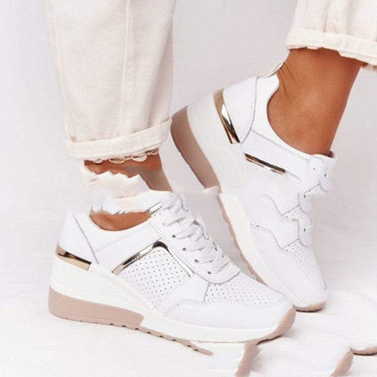 Womens Leather Non Slip Round Toe Running Trainers