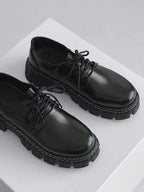 Mens Leather Thick Sole Lace Up Round Toe Dress Shoes