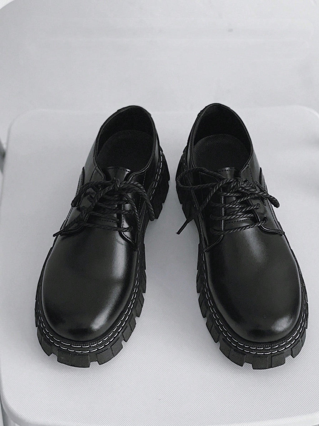 Mens Leather Thick Sole Lace Up Round Toe Dress Shoes